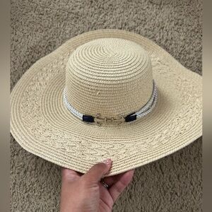 Elegant Tan Sun Hat with Black Accents